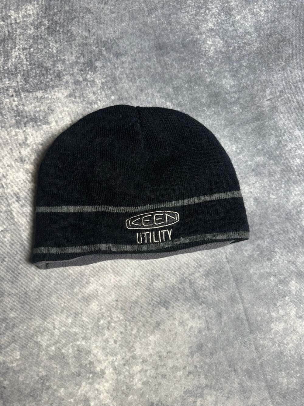 KEEN Utility Black and Gray Stripe Fleece Lined Beanie Hat